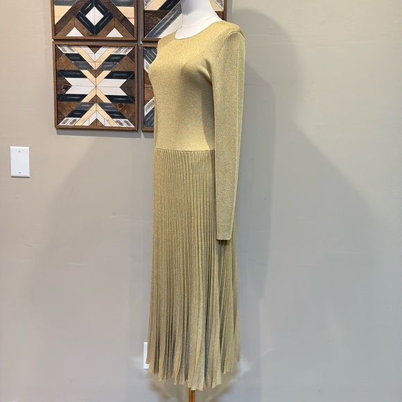 Ralph Lauren Collection Lurex Knit Pleated Midi Dress Metallic Gold Medium - Picture 6 of 15